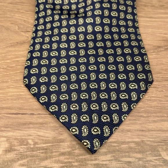 Victor Laurent Finition Main Navy Blue Paisley Silk Necktie Men Formal Accessory - Picture 3 of 7
